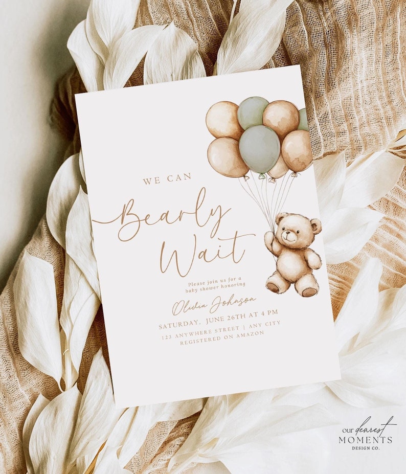 Editable We Can Bearly Wait Baby Shower Invitation Teddy Bear Baby ...