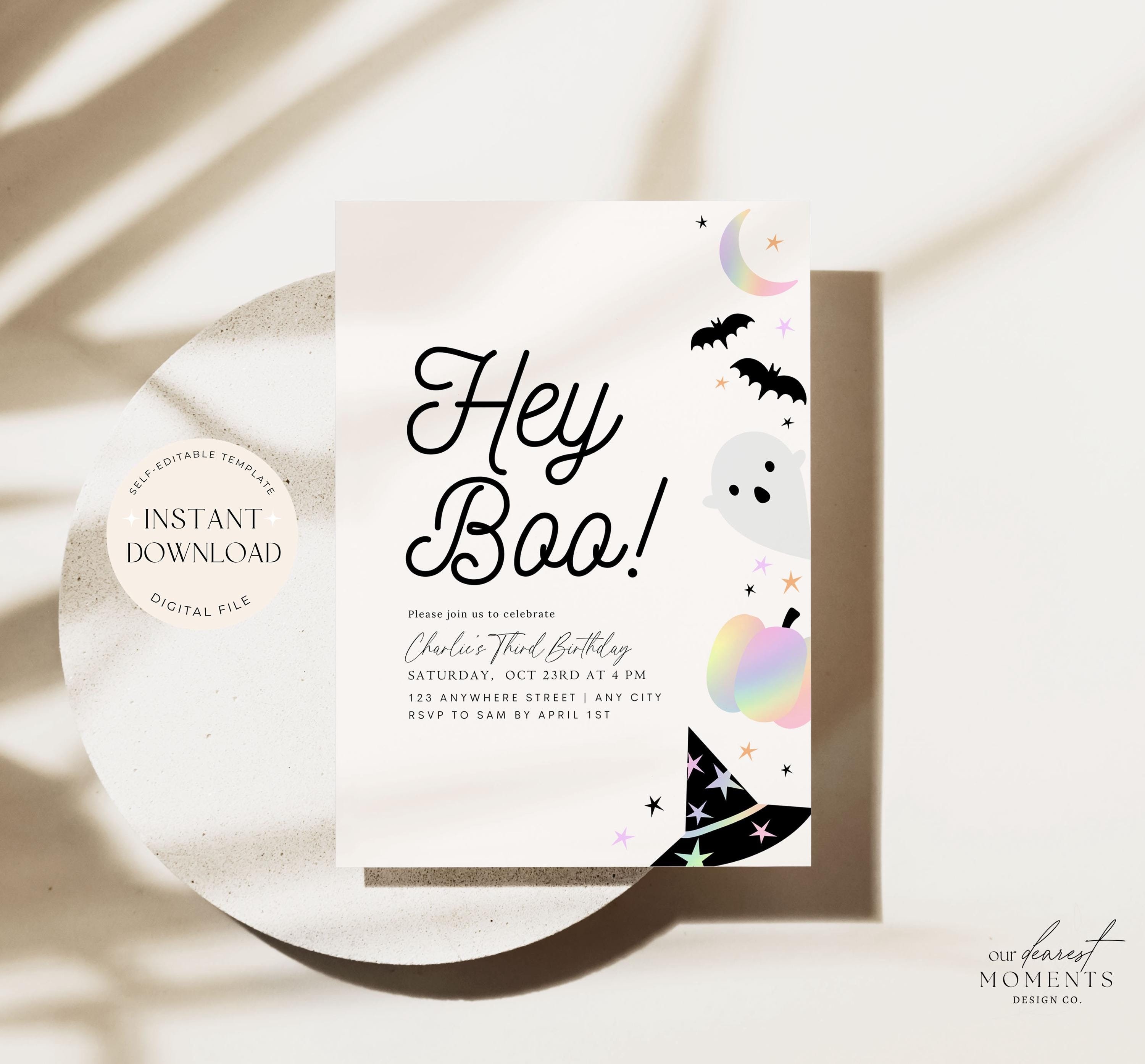 Editable Hey Boo Halloween Birthday Invitation Halloween Birthday Party ...