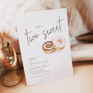 Two Sweet Second Birthday Invite 2nd Birthday Invitation Donut Party Theme Boho 2 year old party theme Digital Printable Invitation Template