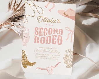 Editable Second Rodeo Birthday Invitation Girl Rodeo 2nd Birthday Invite Cowgirl Western Birthday Invite Rodeo 2 nd Birthday Retro Wild West
