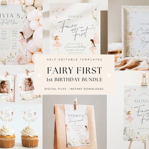 Fairy First Birthday Bundle First Birthday Bundle for Girl Fairy First Birthday Package Fairy Birthday Theme 1st Birthday Girl Bundle Boho