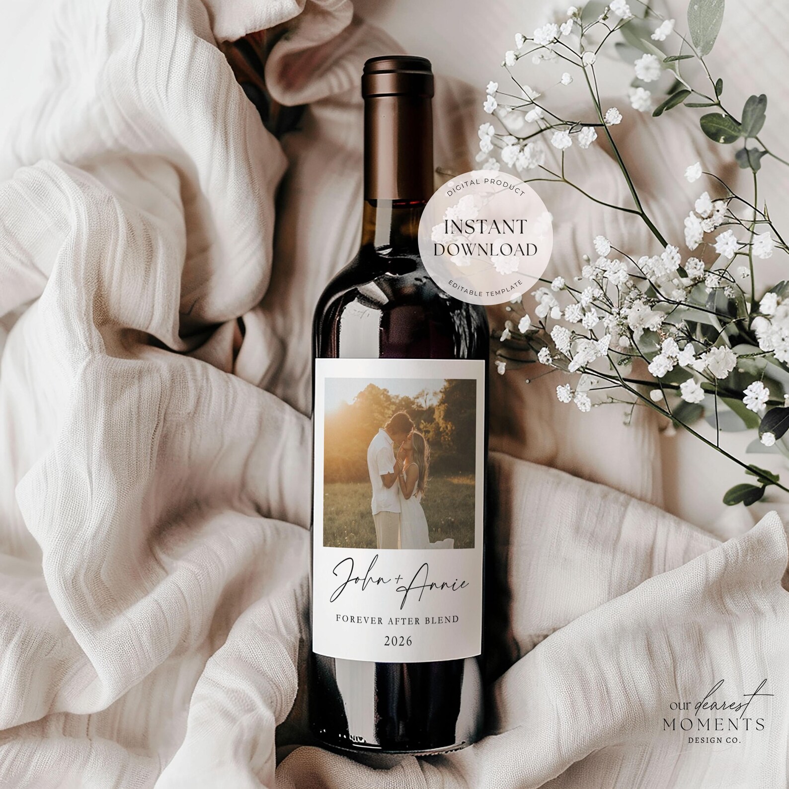 EDITABLE Photo Wine Label Template, Personalized Gift for Couples ...