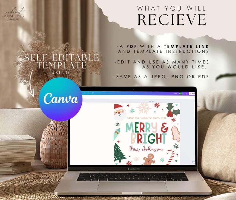 Editable Teacher Christmas Card Thank You School Teacher Appreciation ...