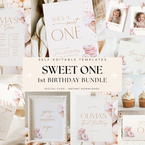 EDITABLE Sweet One Birthday Bundle, Sweet One Package Girl, 1st Birthday Bundle, First Birthday Bundle, First Birthday Bundle for Girl Boho