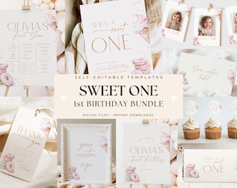 EDITABLE Sweet One Birthday Bundle, Sweet One Package Girl, 1st Birthday Bundle, First Birthday Bundle, First Birthday Bundle for Girl Boho