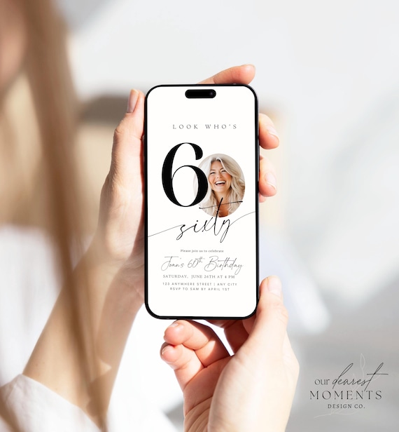 Editable 60th Birthday Digital Invitation Template 60 th Invite with Photo Instant Download Sixty Fabulous Minimalist Birthday Evite Him Her