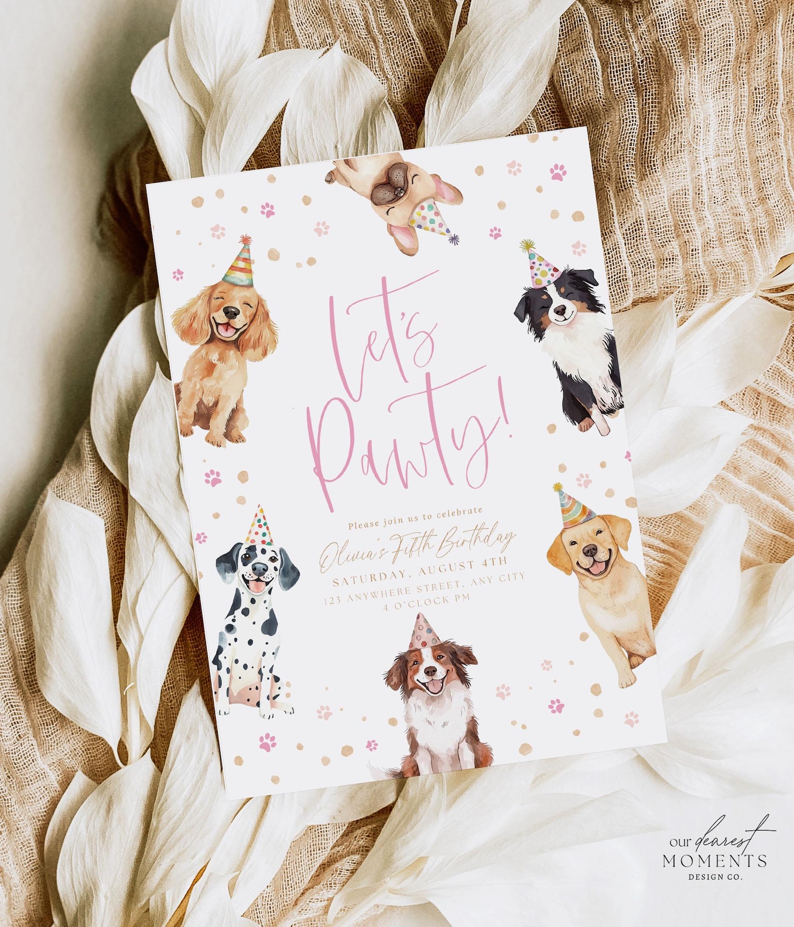 Editable Dog Birthday Let's Pawty Invitation Puppy Party Invite Dog ...