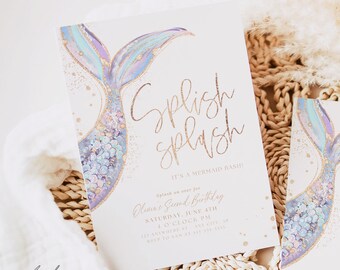 Editable Mermaid Birthday Invitation Mermaid Bash Under the Sea Birthday Invite Toddler Girl Invitation Digital Instant Download Boho Invite