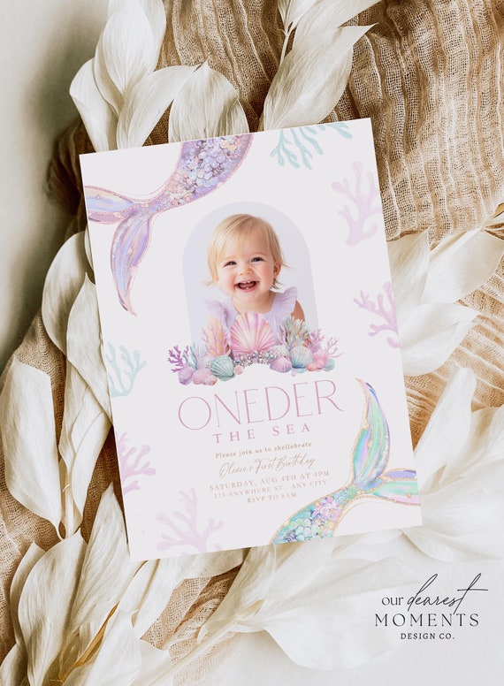 Editable Oneder the Sea 1st Birthday Invitation for Girls, Ocean First Bday Invite, Mermaid Theme Under the Sea Invite Boho Digital Download