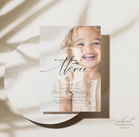 Editable 3rd Birthday Invitation Third Birthday Party Invite Minimalist Boho 3 rd Boy Girl Birthday Instant Digital Download Three Year Old