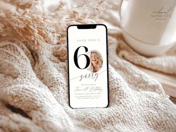 Editable 60th Birthday Digital Invitation Template 60 th Invite with Photo Instant Download Sixty Fabulous Minimalist Birthday Evite Him Her