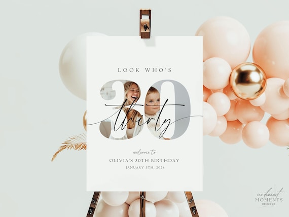 EDITABLE 30th Birthday Welcome Sign Look Who's 30 Welcome Poster Minimalist Modern 30 th Welcome Sign Instant Download Thirty Years Old
