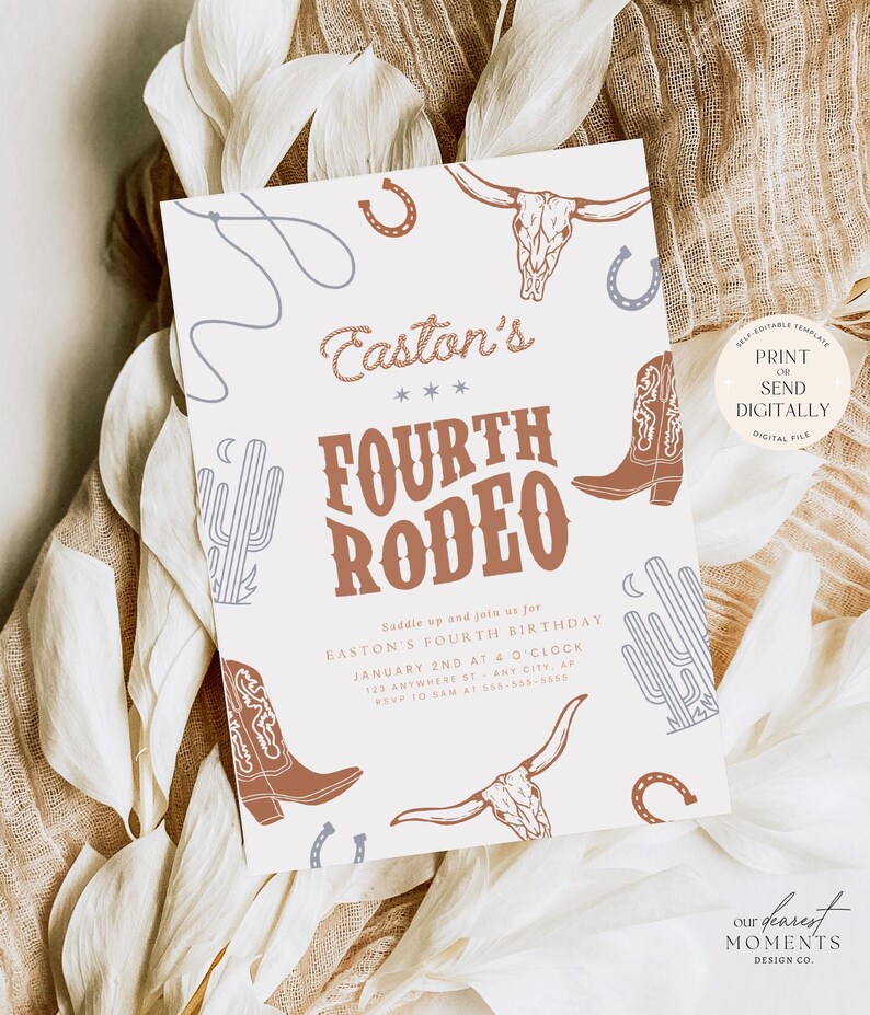 Editable Fourth Rodeo Birthday Invitation Boy Rodeo 4th Birthday Invite ...