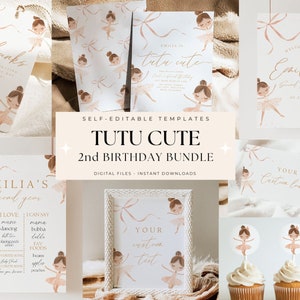 Tutu Cute Birthday Bundle Second Birthday Invitation Boho Tutu Cute Party Package 2nd Birthday Invitation Girl Ballerina Invitation Ballet