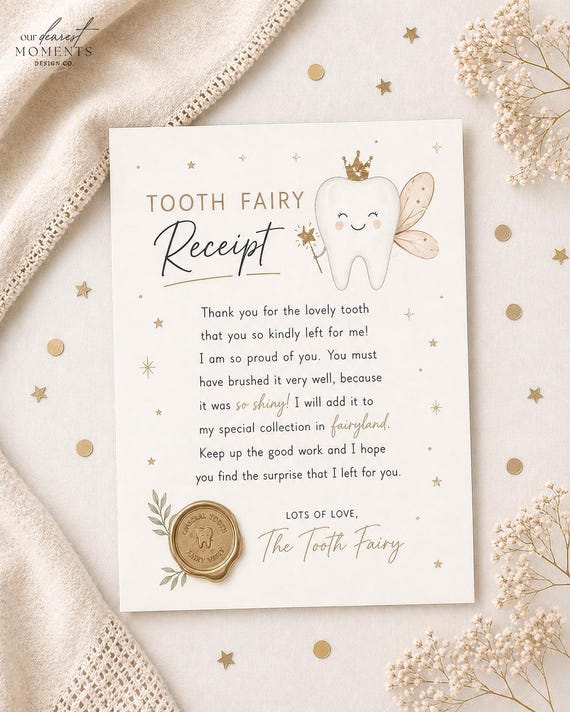 PRINTABLE Tooth Fairy Letter First Tooth Fairy Certificate Tooth Fairy Note Lost Tooth Fairy Receipt Boy Girl Digital Instant Download Teeth