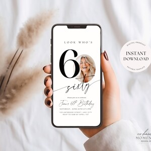 Editable 60th Birthday Digital Invitation Template 60 th Invite with Photo Instant Download Sixty Fabulous Minimalist Birthday Evite Him Her image 6