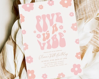 Five is a Vibe Birthday Invitation Digital Download Hippie Fifth Birthday Invite Retro Boho 5th Birthday Party Kid Invitation Boho Printable