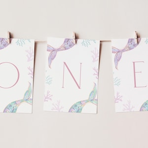 Mermaid First High Chair Banner Printable Party First Birthday Highchair Banner ONE Oneder the Sea 1st Birthday Decor Instant Download Boho