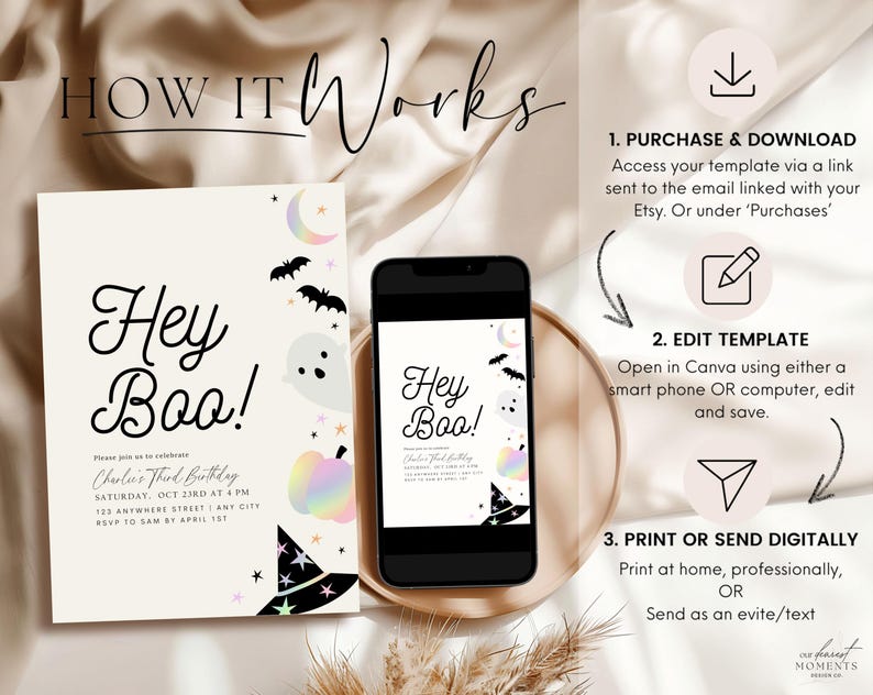 Editable Hey Boo Halloween Birthday Invitation Halloween Birthday Party ...