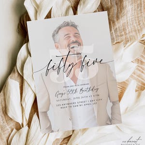 55th Birthday Invitation Template 55 th Digital Invite with Photo Instant Download Fifty Five Fabulous Minimalist Boho Birthday Printable