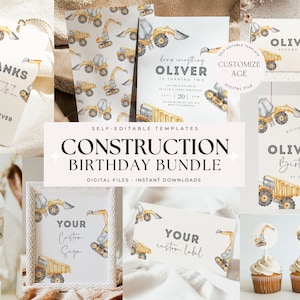 Editable Construction Birthday Bundle Construction Boy Birthday Package Dump Truck Party Bundle Printable Template Digital Instant Download