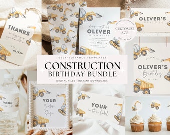 Editable Construction Birthday Bundle Construction Boy Birthday Package Dump Truck Party Bundle Printable Template Digital Instant Download