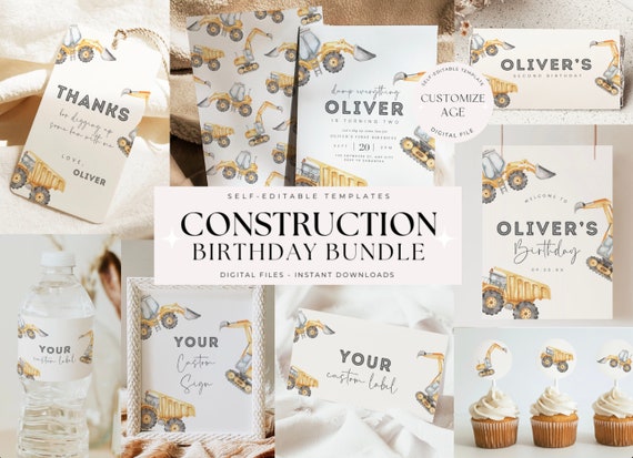 Editable Construction Birthday Bundle Construction Boy Birthday Package Dump Truck Party Bundle Printable Template Digital Instant Download