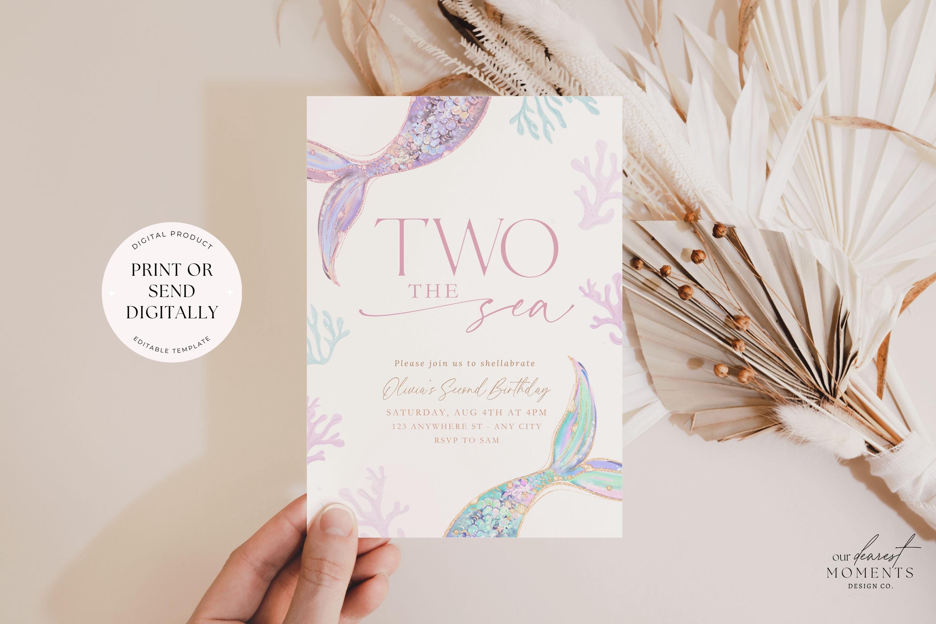Editable TWO the Sea 2nd Birthday Invitation Mermaid Second Birthday ...