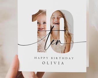 Personalized 10th Birthday Card Editable Tenth Birthday Greeting Card Boy Girl Photo Happy Birthday Ten Year Printable Digital Template