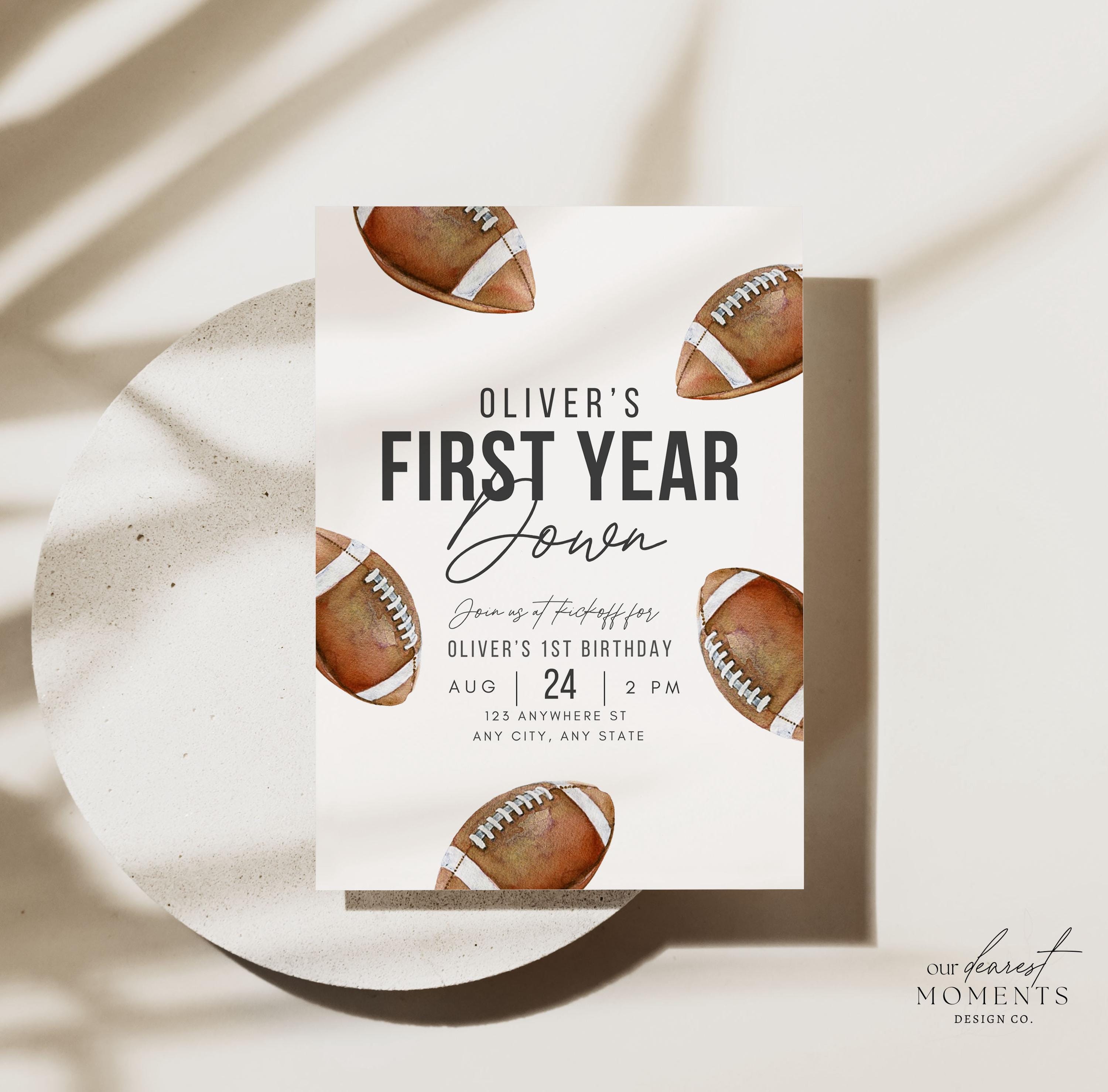 Editable First Year Down Football Birthday Party Invitation 1st Year Down Invite 1st Birthday Boy Game Time Rookie Year Sports Invitation