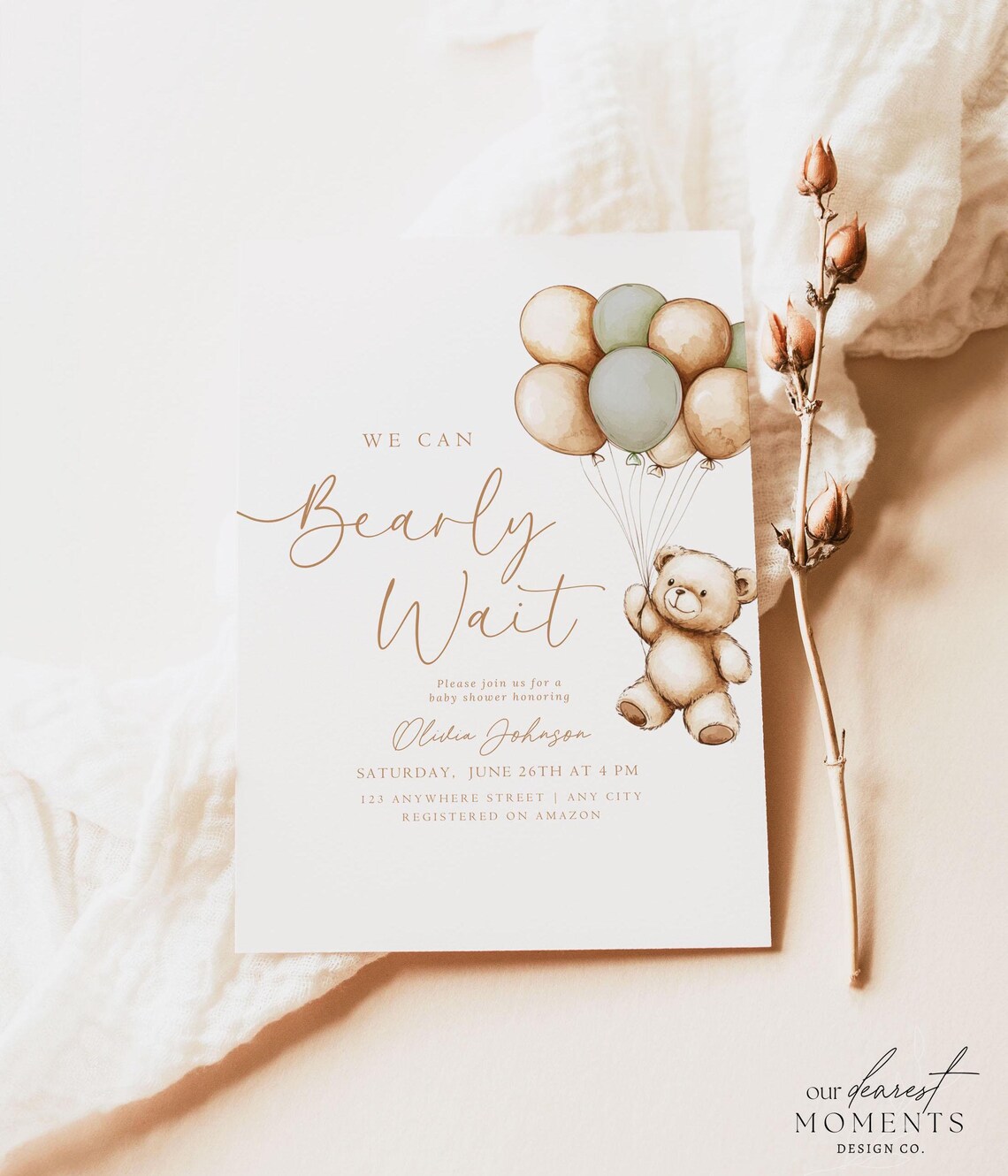 Editable We Can Bearly Wait Baby Shower Invitation Teddy Bear Baby ...