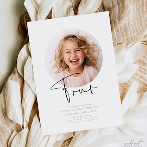 EDITABLE Minimalist Fourth Birthday Invitation Boho Fourth Birthday Invite Birthday Invite for Girls 4th Birthday Invite Digital Template