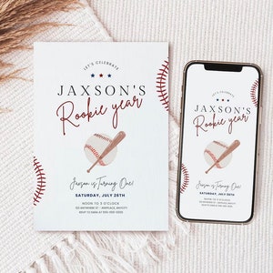 Rookie Year Birthday Bundle First Birthday Bundle for Boy Rookie Year Party Package 1st Birthday Bundle for Boy Rookie Year Boho Baseball image 3