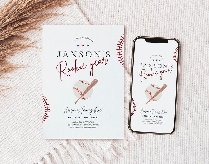 Rookie Year Birthday Bundle First Birthday Bundle for Boy Rookie Year Party Package 1st Birthday Bundle for Boy Rookie Year Boho Baseball image 3