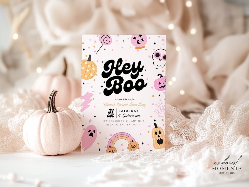 Editable Hey Boo Halloween Birthday Invitation Halloween Birthday Party ...