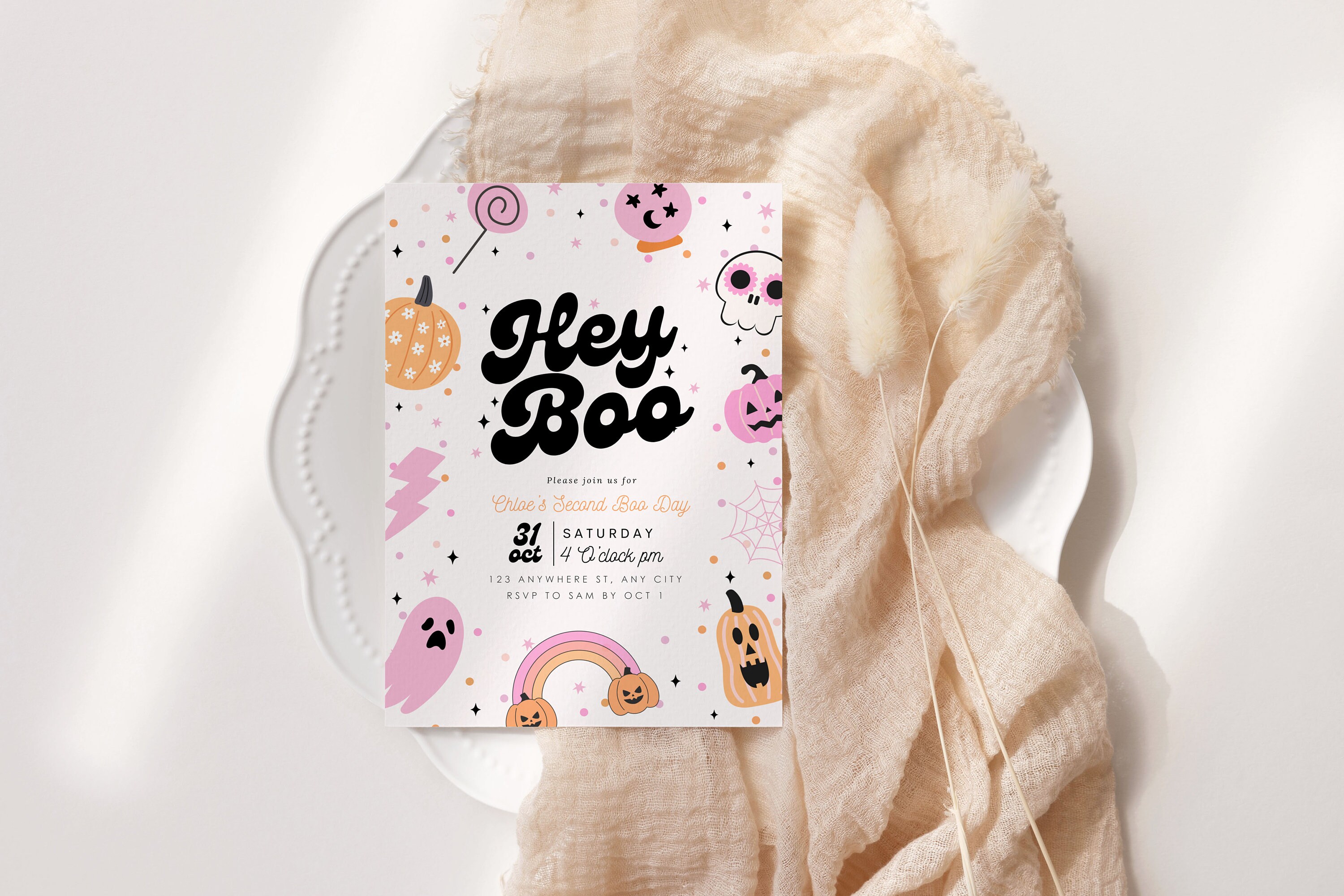 Editable Hey Boo Halloween Birthday Invitation Halloween Birthday Party ...