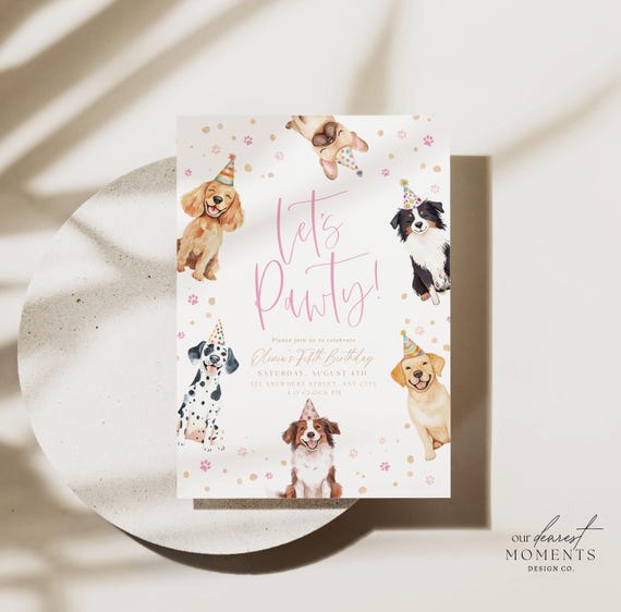 Editable Dog Birthday Let's Pawty Invitation Puppy Party Invite Dog Theme Birthday Invite Instant Download Doggy Kid Party Animals Digital