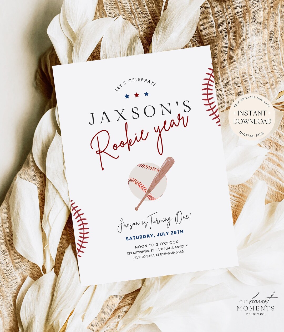 Rookie Year First Birthday Invitation Digital Template Sports 1st ...