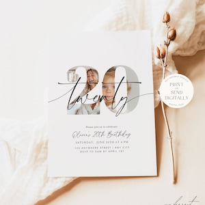 Editable 20th Birthday Invitation 20 st Birthday Invite Template Twenty Year Old Birthday Party Minimalist Boho Digital Download Printable