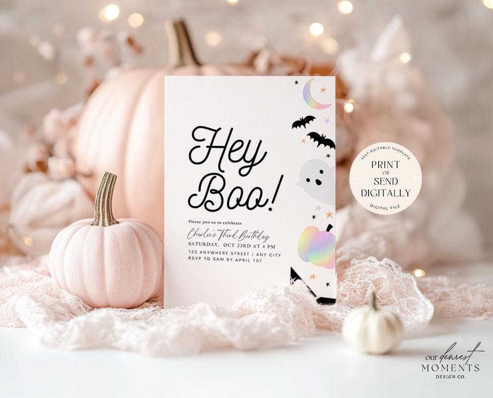 Editable Hey Boo Halloween Birthday Invitation Halloween Birthday Party ...