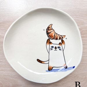 Ceramics handmade plates with cat painting