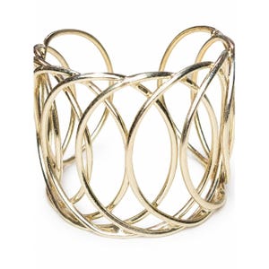 Gold Tone Openwork Cuff Bracelet Wide Statement Modernist Bangle 6.5"