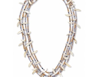 Collar vintage de conchas y cuentas de semillas de múltiples hebras, estilo bohemio tribal playero, 71 cm (28 pulgadas)