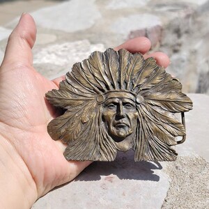 Vintage Indian Chief Head Belt Buckle Brass Tone D-60 Large Figural Western 4.25 Vintage Indian Chief Belt Buckle - Etsy main image 2
