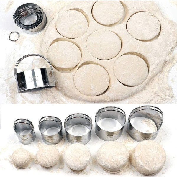 Biscuit Cutter (5 Pieces/ Set), Round Cookies Cutter with Handle, Professional Baking Dough Tools, Gift Package