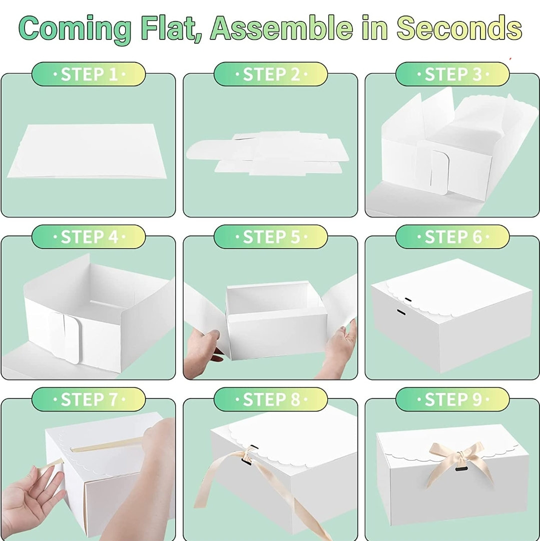SOSFKIM Geschenkboxen 24 Stück 20,3x10,2x10,2 Cm | Weiße Papierboxen Mit Deckel & Band Für Süßigkeiten