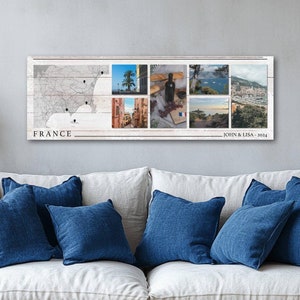 Personalisierte Reiseerinnerungen Kunst, benutzerdefinierte Reiseleinwand, Abenteuer Wandkunst, Reisegeschenk für sie, Urlaubsfotokunstdruck, Fotocollage