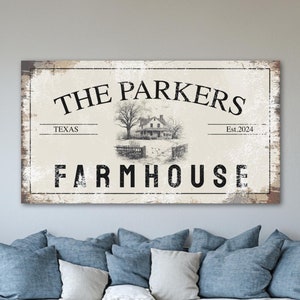 Farmhouse Sign CUSTOM Family Name Sign Family Established Sign, Rustic Modern Farmhouse Decor, Country Kitchen Canvas Print, Rustic Wall Art