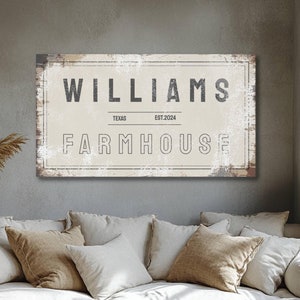Vintage Farmhouse Sign CUSTOM Family Name Sign Family Established Sign, Retro Farmhouse Decor, Country Kitchen Canvas Print, Rustic Wall Art