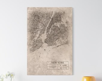 Arte de mapa vintage personalizado, lienzo de mapa de ciudad, arte de ciudad minimalista personalizado, regalo de inauguración de la casa, aniversario, regalo de Navidad, impresión de cualquier mapa de ciudad